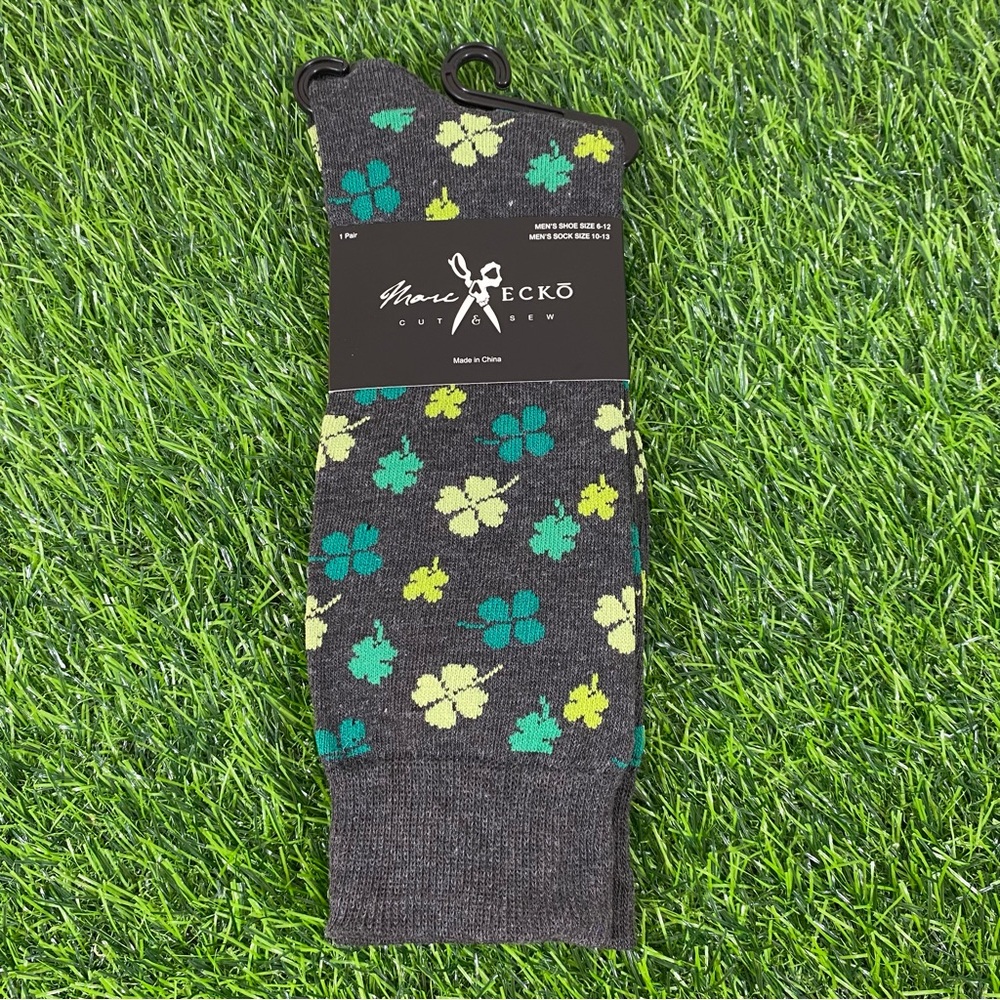 Marc Ecko Men's Dress Socks Gray with Colorful Green Leaf Clover Design